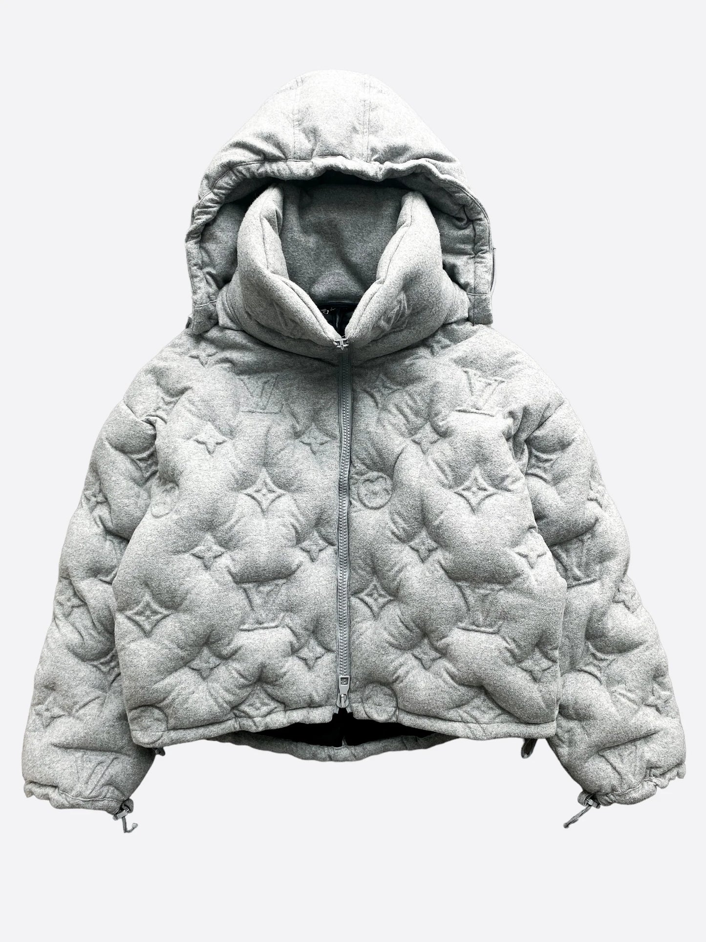 Grey Pattern Hood Puffer Jacket