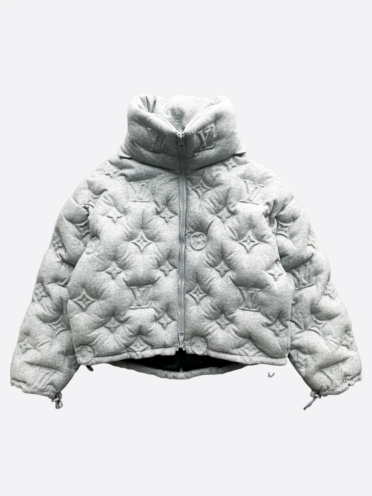 Grey Pattern Hood Puffer Jacket