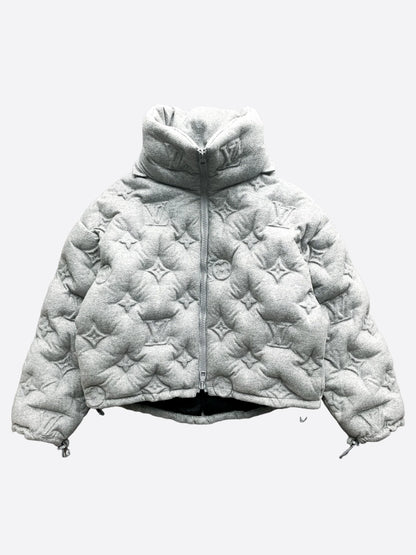 Grey Pattern Hood Puffer Jacket