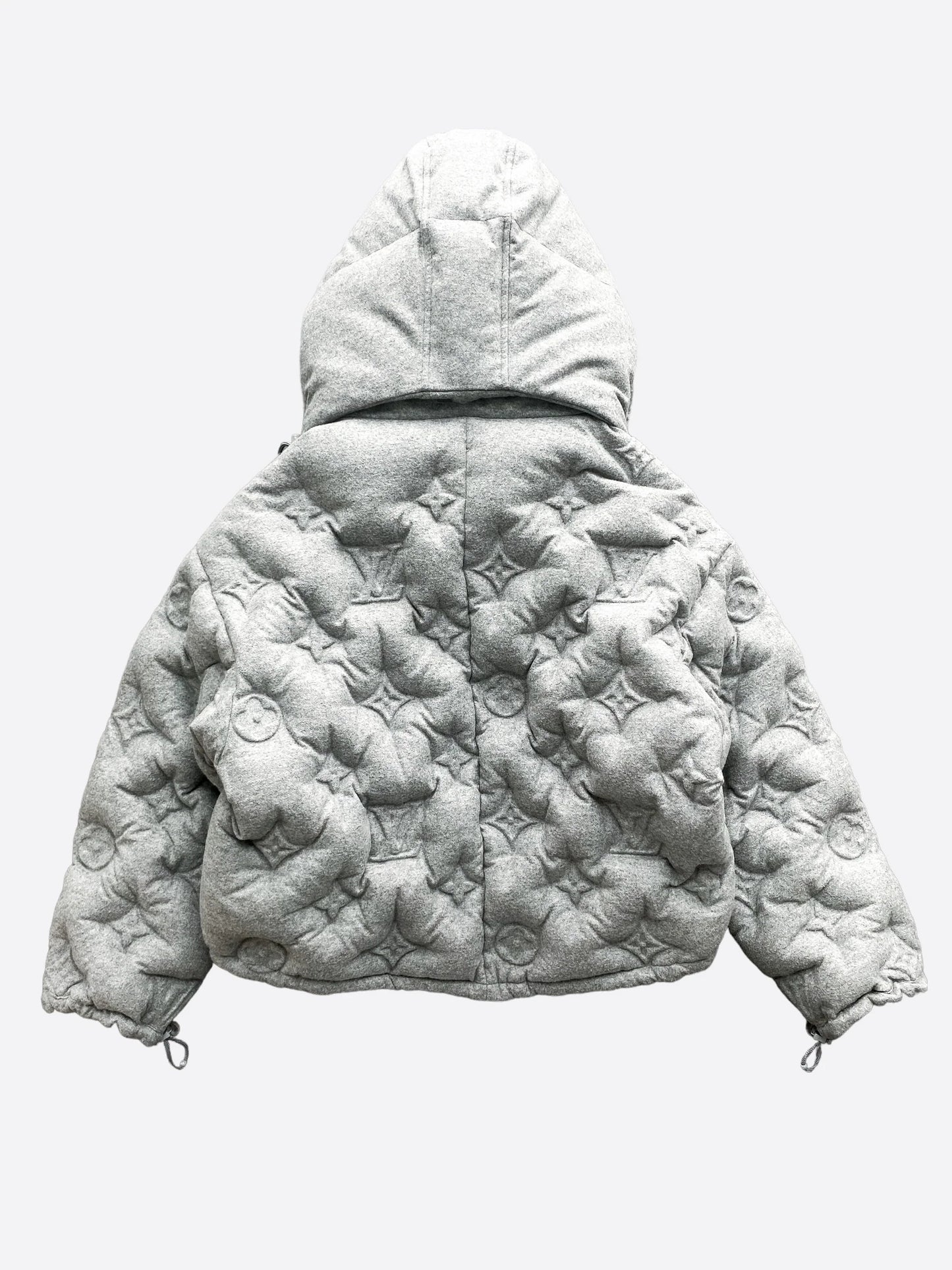 Grey Pattern Hood Puffer Jacket