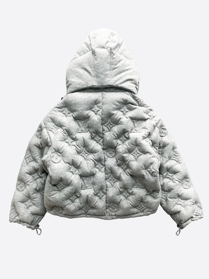 Grey Pattern Hood Puffer Jacket